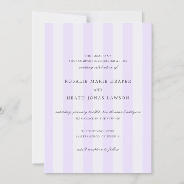 Convite Modern Purple Stripes Elegant Wedding (Frente)