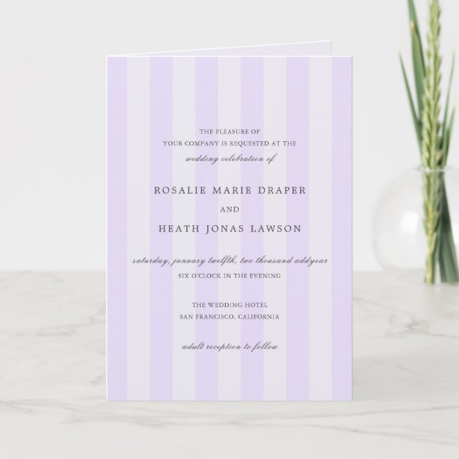 Convite Modern Purple Stripes Elegant Wedding (Frente)
