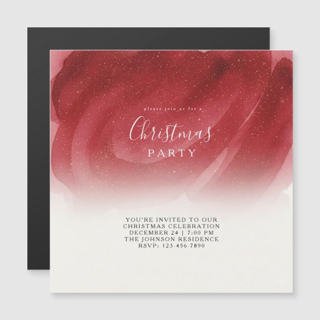 Convite Modern Red & Gold Abstract Magnetic Christmas Invi (Frente/Verso)