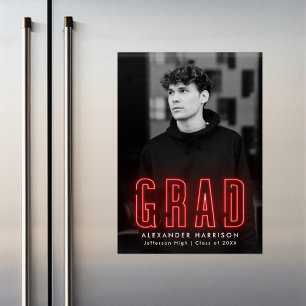 Convite Modern Red Neon Vertical Photo Graduation