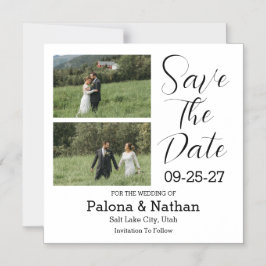 Convite Modern Script Photo Wedding Save The Date