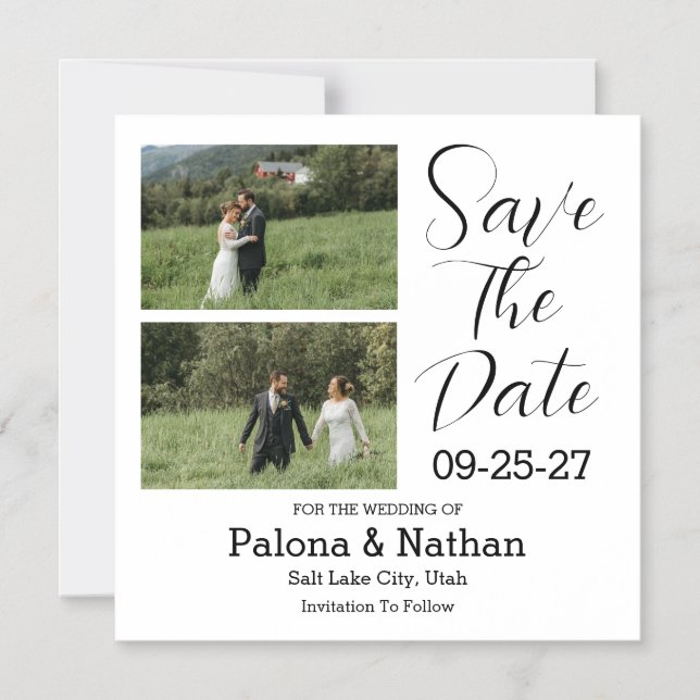 Convite Modern Script Photo Wedding Save The Date (Frente)