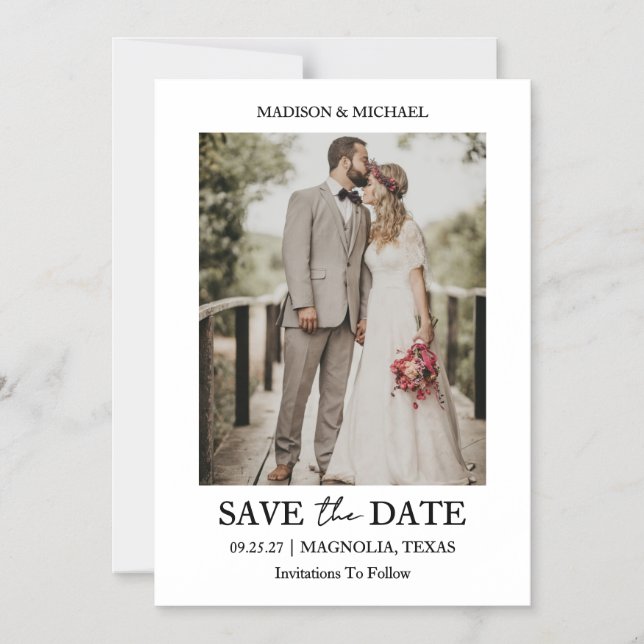 Convite Modern Script Photo Wedding Save The Date (Frente)