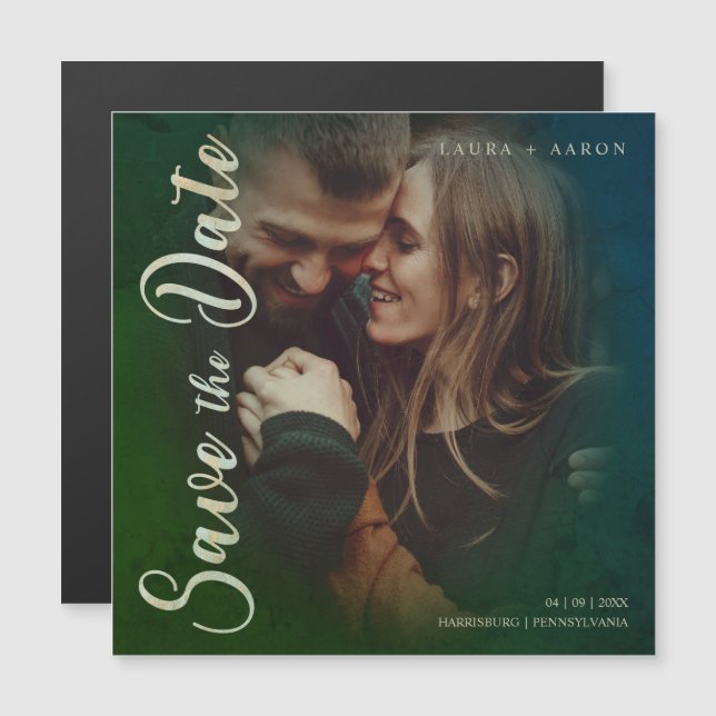 Convite Modern Typography Script Photo Couple Engagement (Frente/Verso)
