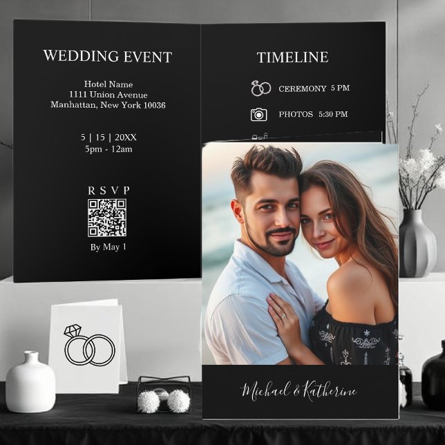 Convite Modern Wedding Black & White All in One  (Modern Black & White All in One Wedding Invitation)