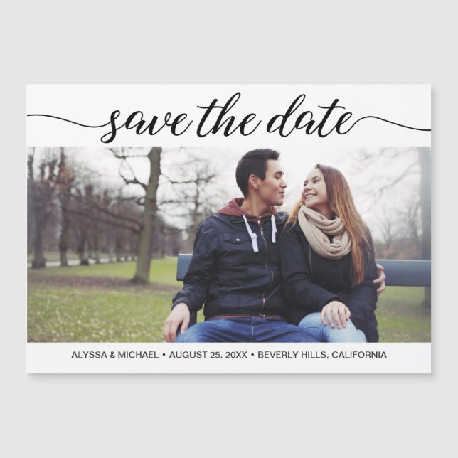 Convite Modern Wedding Save the Date Script Photo (Frente)