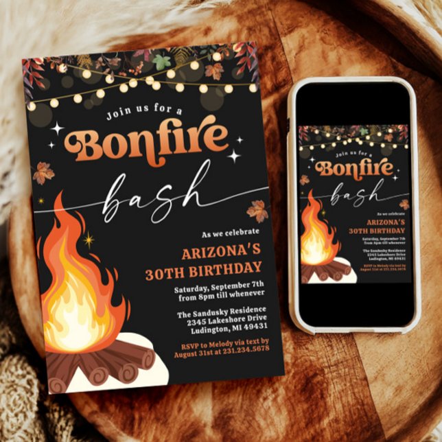 Convite Moderno à Queda de Fogo, Bacia de Bonfire (Modern Fall Bonfire Invitation, Bonfire Bash Invitation)
