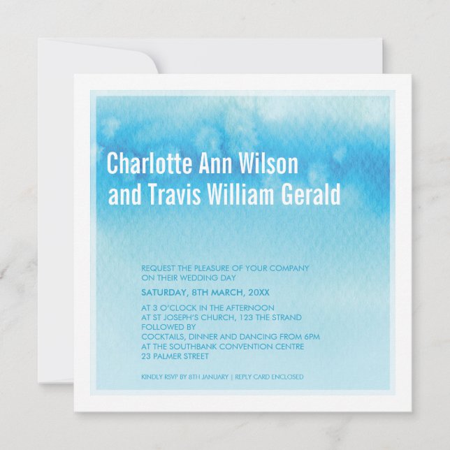 CONVITE MODERNO: azul-impermeável (Frente)