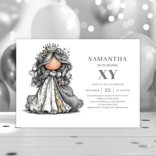 Convite Moderno de Aniversário de Adolescente com  (Whimsical Teen Girl Birthday Modern Gold invitation)