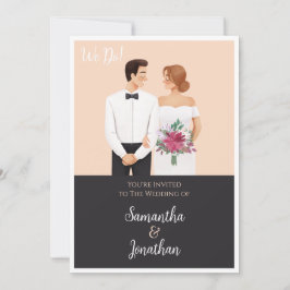 Convite Moderno de Casamento Casal de Cartoon