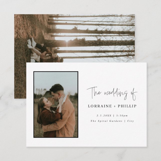 Convite Moderno de Casamento de 2 Fotos Minimalist (Frente/Verso)