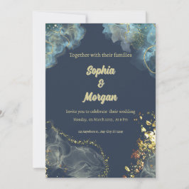 Convite Moderno de Casamento marinho Dourado