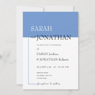 Convite Moderno de Casamento Minimalista Azul SARA