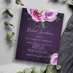 Convite moderno de chá de noiva floral roxo