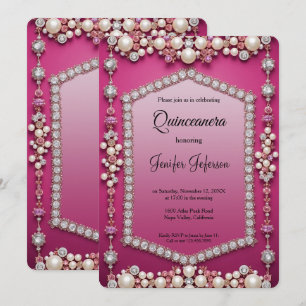 Convite moderno de jóias pérolas Quinceanera