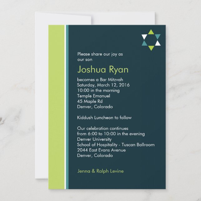 Convite moderno de Mitzvah do bar da estrela (Frente)