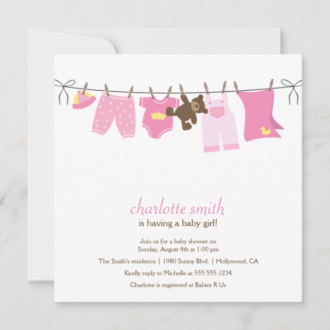 Convite moderno do chá de fraldas (Frente)