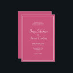 Convite Moderno Elegante Para Casamento Rosa De Fr<br><div class="desc">Um convite de casamento moderno e minimalista com branco num fundo cor-de-rosa de framboesa e uma elegante fronteira branca. Personalize com seus nomes e detalhes de casamento para seu dia especial. Escolha de cores de fundo adicionais.</div>