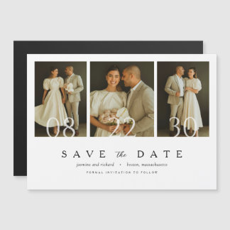 Convite Moderno Elegante Três Fotos Casamento Salve a Data