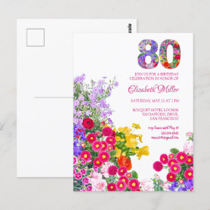 convite moderno floral para festa de 80 anos