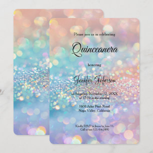 Convite moderno holográfico de Quinceanera