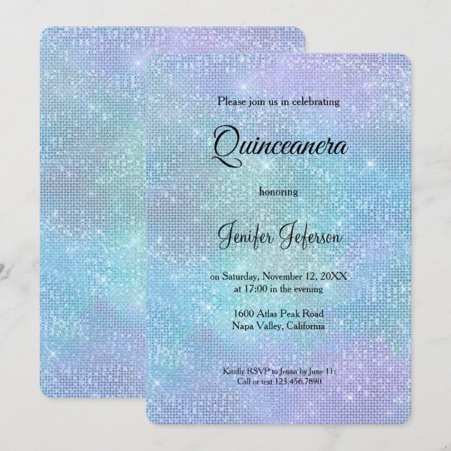 Convite moderno holográfico de Quinceanera (Frente/Verso)