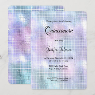 Convite moderno holográfico de Quinceanera