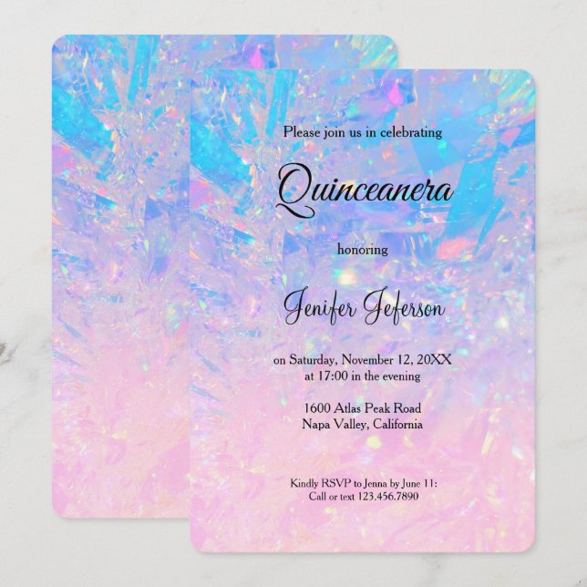 Convite moderno holográfico de Quinceanera (Frente/Verso)
