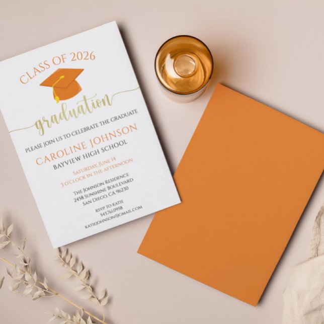 Convite Moderno Laranja e Festa de formatura Doura (Criador carregado)