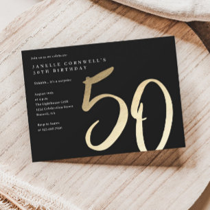Convite Moderno Minimalista Dourado Tipo 50º Aniversário