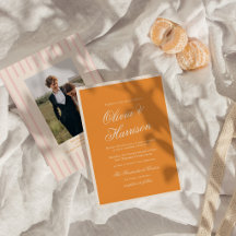 Convite Moderno Ousado Laranja Rosa Apricot Crush