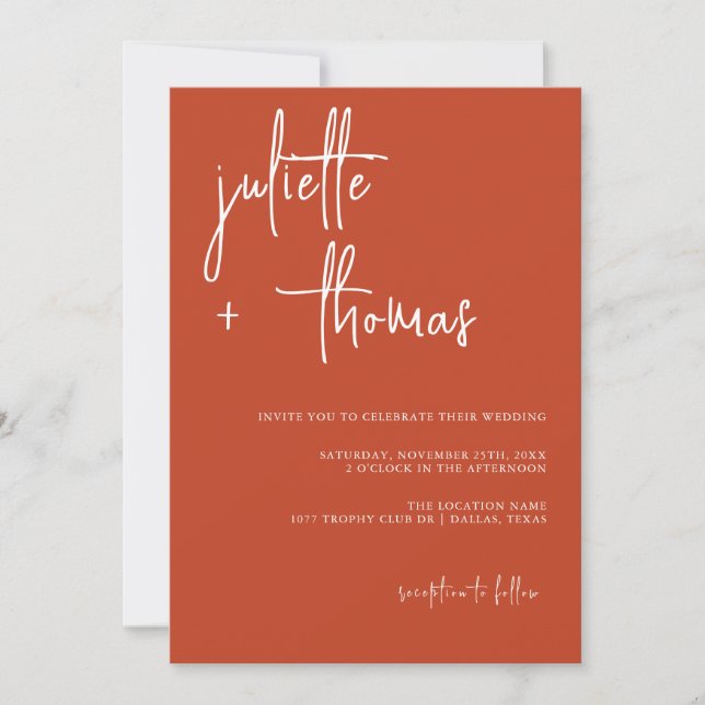 Convite Moderno para Casamento com Caligrafia Eleg (Frente)