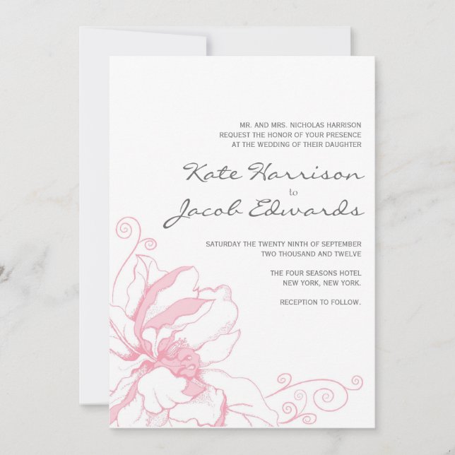 Convite Moderno para Casamento: Cor-de-rosa (Frente)