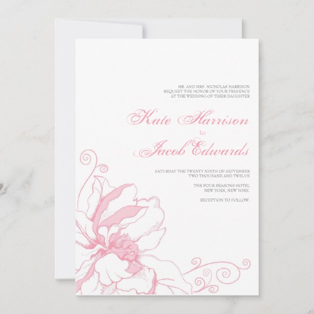 Convite Moderno para Casamento: Cor-de-rosa (Frente)