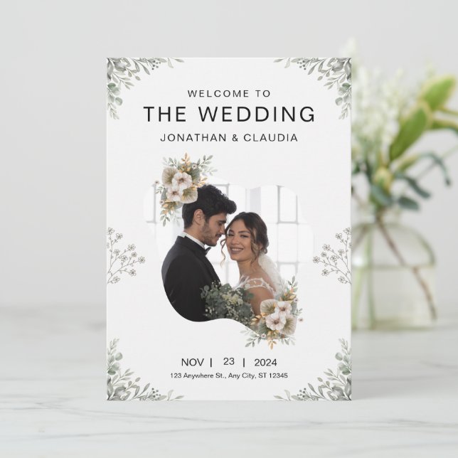 Convite Moderno para Casamento de Cinzas com Marca (Em pé/Frente)