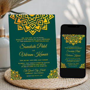 Convite Moderno Para Casamento Dourado Mandala Ind