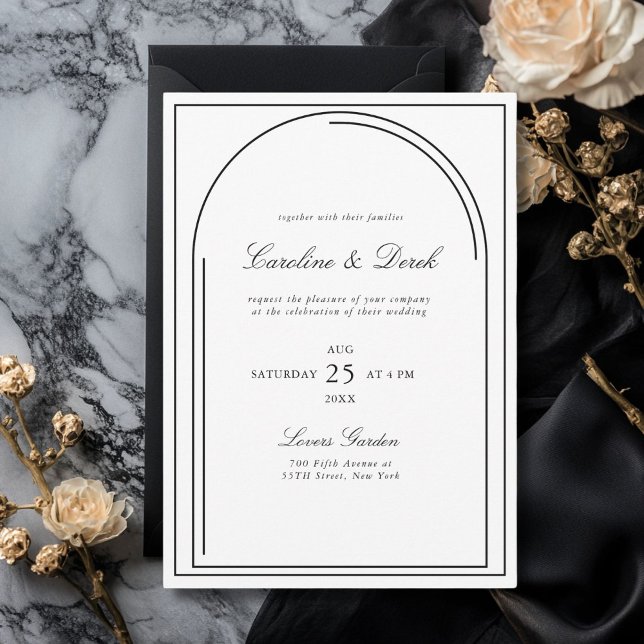 Convite Moderno para Casamento Minimalista | Borda (Modern Minimalist Wedding Invitation | Arch Border White + Black Invitation.)