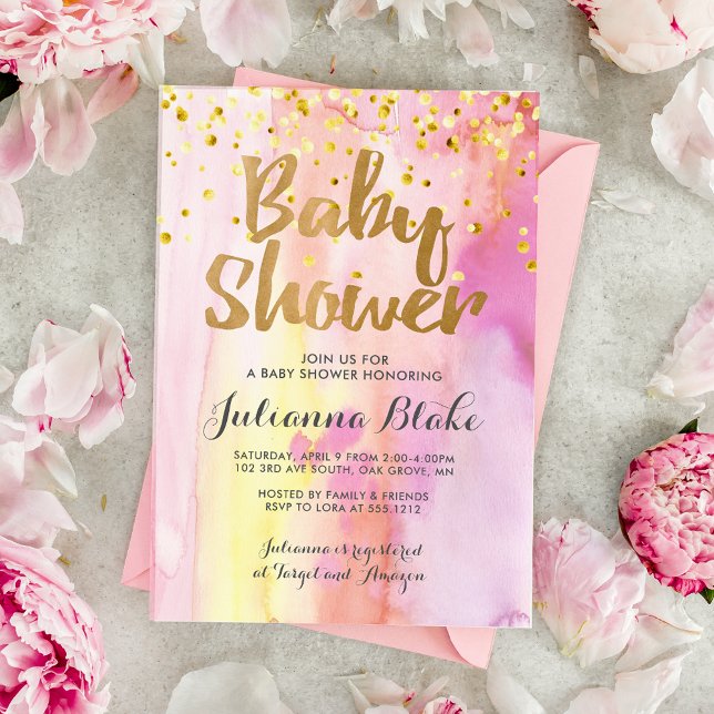 Convite Moderno para Chá de fraldas de Garota (Criador carregado)