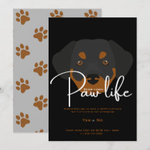 Convite moderno para festa com patas de cachorrinh