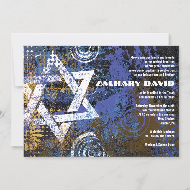 Convite Mogen David Circular Star Bar Mitzvah (Frente)