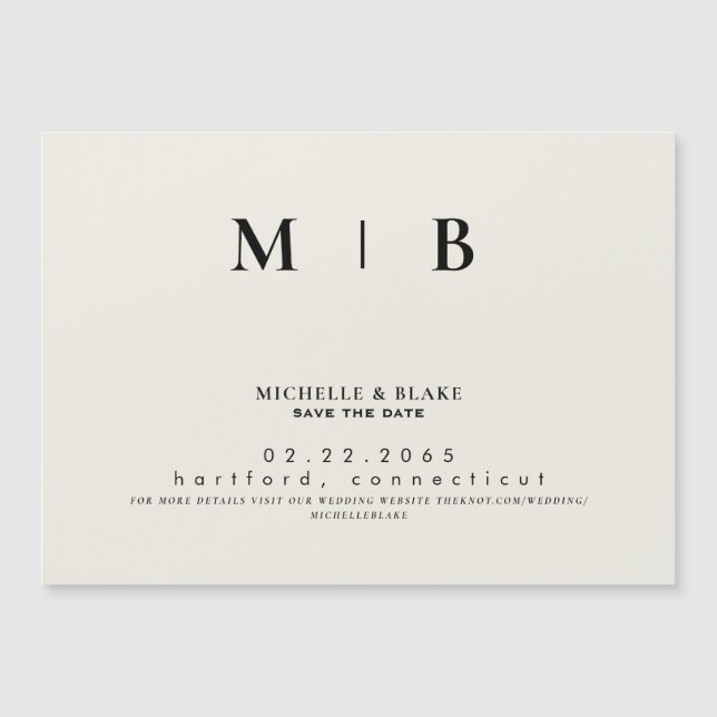 Convite Monograma Bege Simples e Elegante Save the Date  (Frente)
