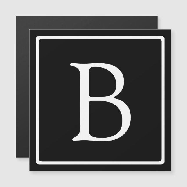 Convite Monograma Clássico Simples | ímã Preto e Branco (Frente/Verso)