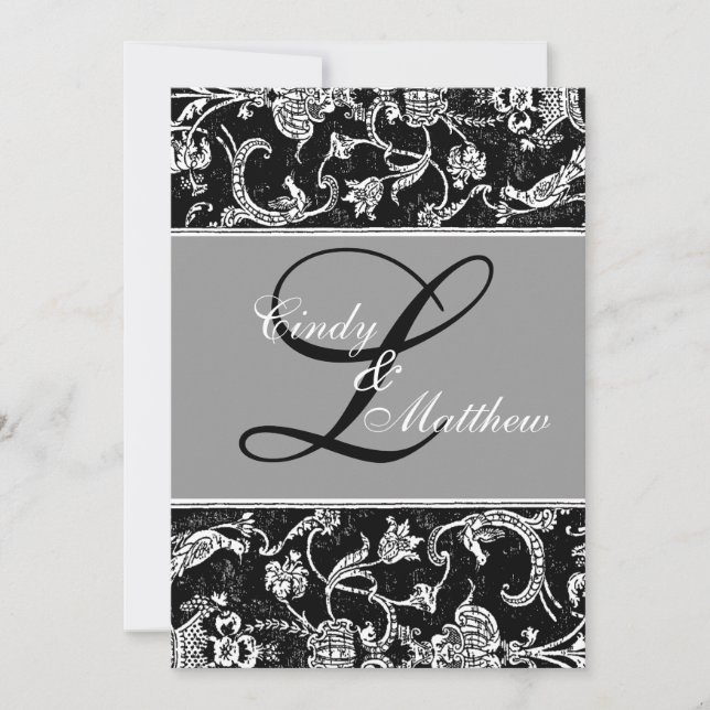 Convite Monograma Damask (Frente)