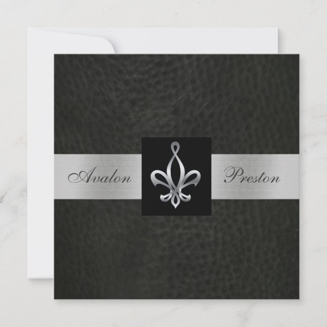 Convite Monograma de Fleur De Lis em Faux Leather  (Frente)