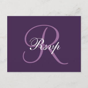 Convite Monograma roxo Cartão postal RSVP de Casamento E