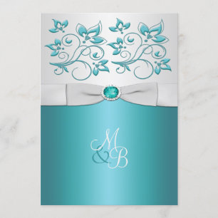 convite Monogrammed Aqua-marinho e de prata II