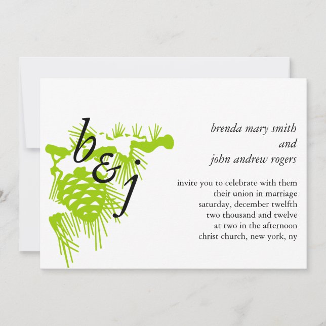 Convite Monogrammed branco verde do casamento no (Frente)