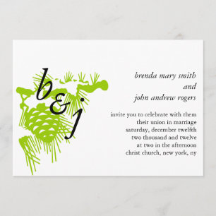 Convite Monogrammed branco verde do casamento no