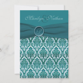 Convite Monogrammed do casamento do damasco da