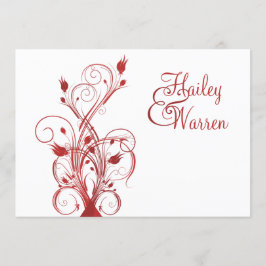 Convite Monogrammed floral vermelho e branco